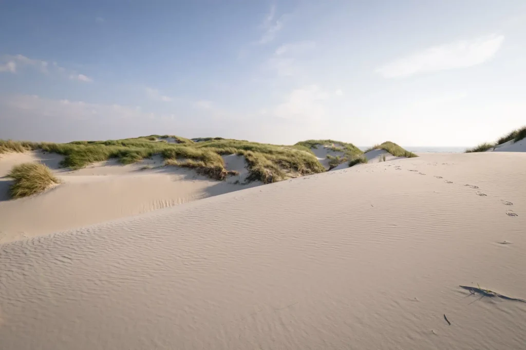 amrum duenen spuren im sand blauer himmel dachzelt dorf verrueckte uebernachtungen schleswig-holstein